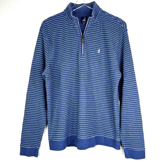 Johnnie-O Emmett Half Zip Sweatshirt Pullover Marlin Blue White Striped Knit Lg - Picture 2 of 7